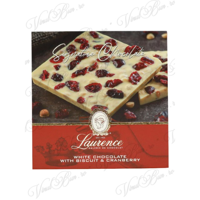 Laurence Signature white chocolate with biscuits and cranbberies 100gr