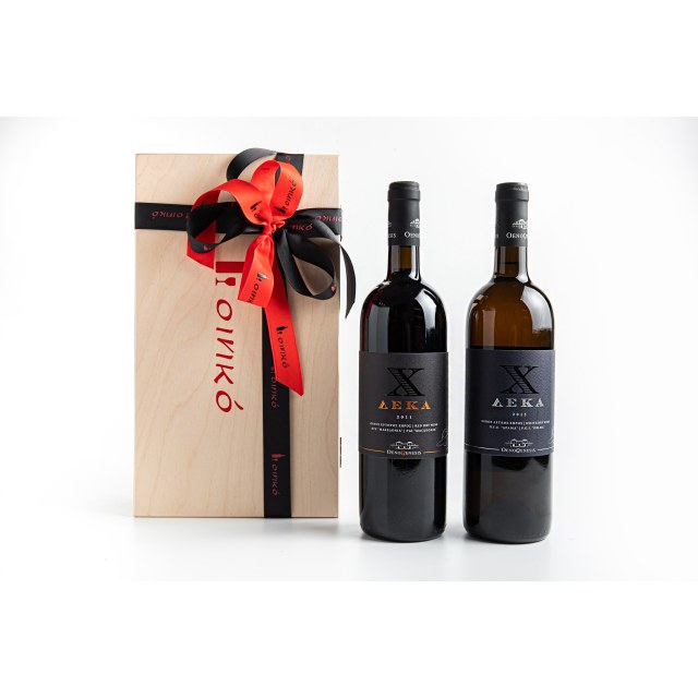 Κασετίνα δύο θέσεων Οινικό με δύο φιάλες "Δέκα"  750ml κτήμα Οινογένεσις 