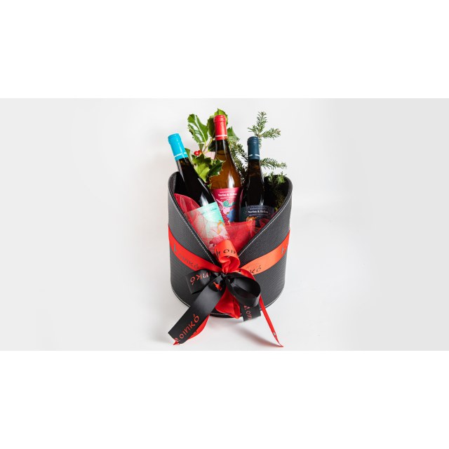 Δερμάτινο καλάθι με τρείς φιάλες κρασιών Orange 