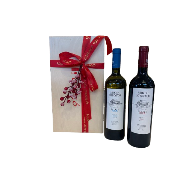 Χριστουγεννιάτικη ξύλινη συσκευασία δώρου. Μικρή κιβωτός ερυθρό και λευκό 